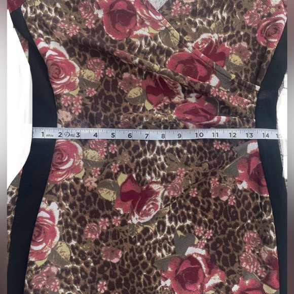 ALMOST FAMOUS Leopard/Floral print Asymmetrical faux wrap dress size XL NWOT - Picture 5 of 8